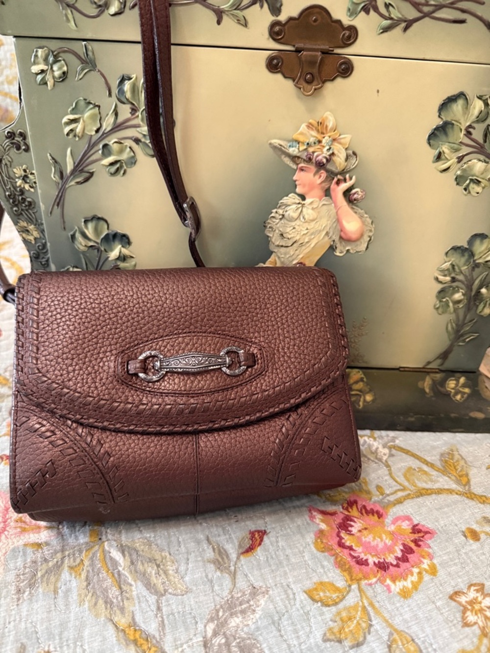 Brighton Brown Pebbled Leather Crossbody with Silver Accent